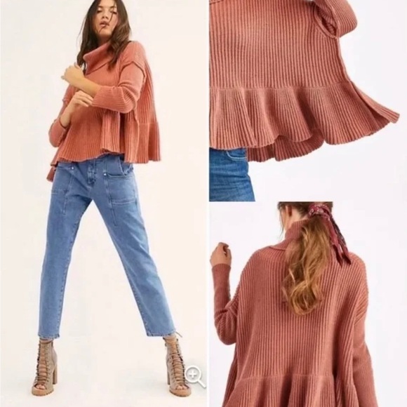 NWT FREE PEOPLE | Layer Cake Ribbed Turtleneck Sweater in Rose Icing Size XS - Picture 6 of 15